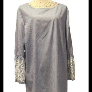 Tacera Sleeve Bell Midi Shift Dress Blue/White Women’s Size XL